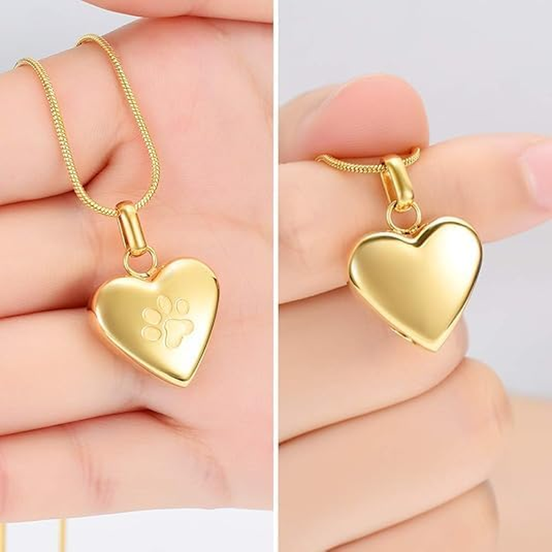 1Pcs Pet Cremation Jewelry for Ashes Pendant Paw Print Pet Heart Urn Necklace Memorial Keepsake Jewelry for Pet/Dog'S/Cat'S Ashes (Heart-Gold)