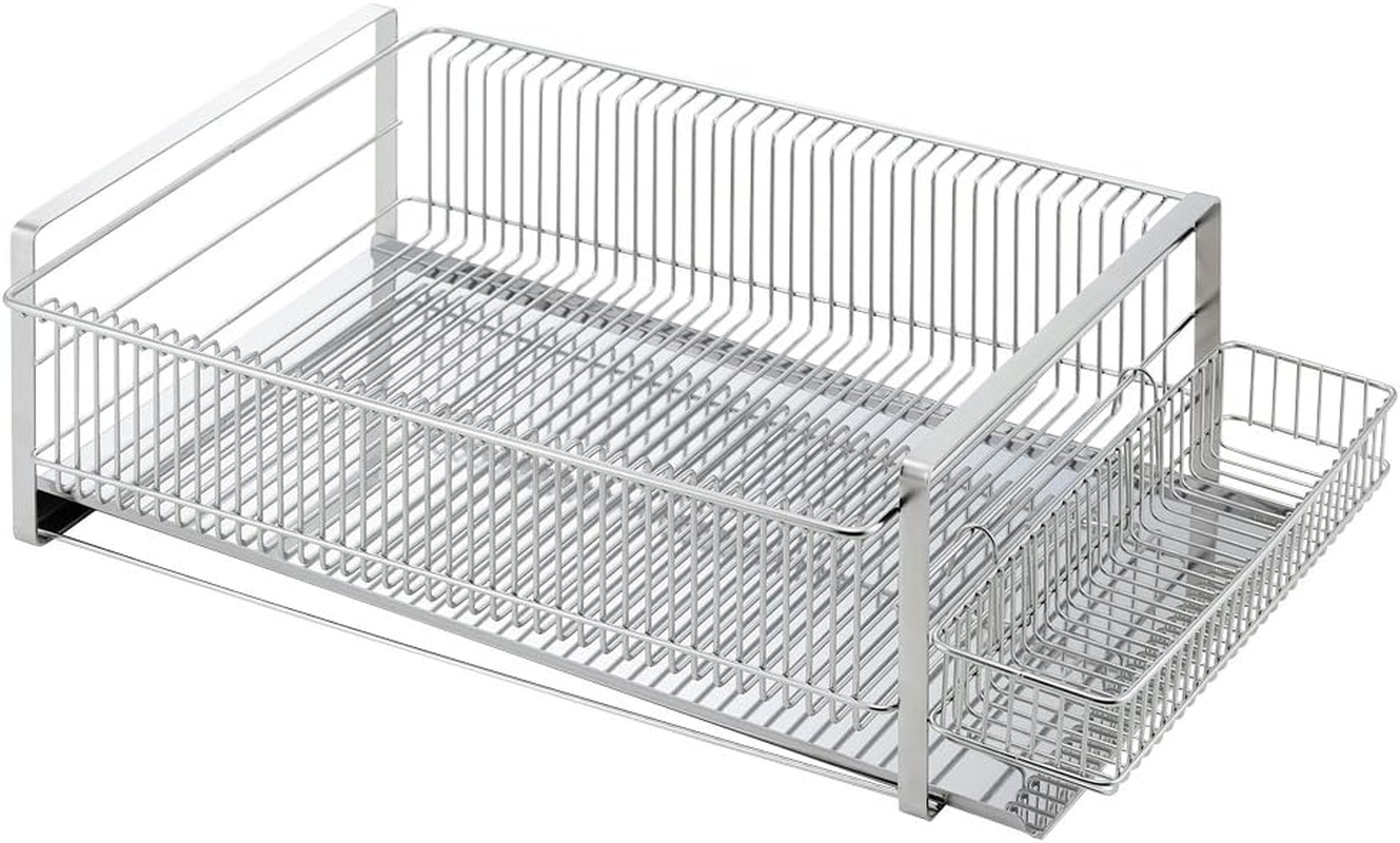 Shimomura Planning 35731 Simple and Refined Dish Drying Rack, Wide, Horizontal Placement, Made in Japan, Suitable for Various Tableware, Can Hold Small Items, Water Flow Tray, Chopsticks Pocket, image number 5