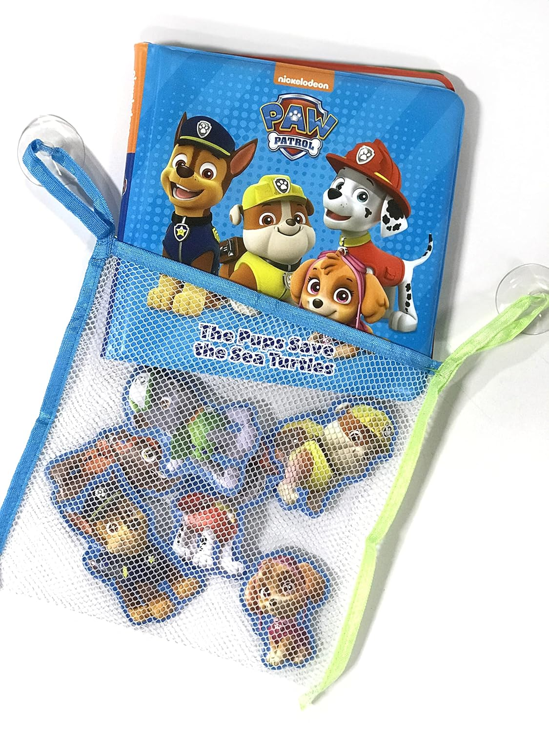 Paw Patrol the Pups save the Sea Turtles Bath Time Books - Activity Books for Kids, Bath Book, 6 Padded Suction Cups, 1 Mesh Bag: with Suction Cups and Mesh Bag image number 1