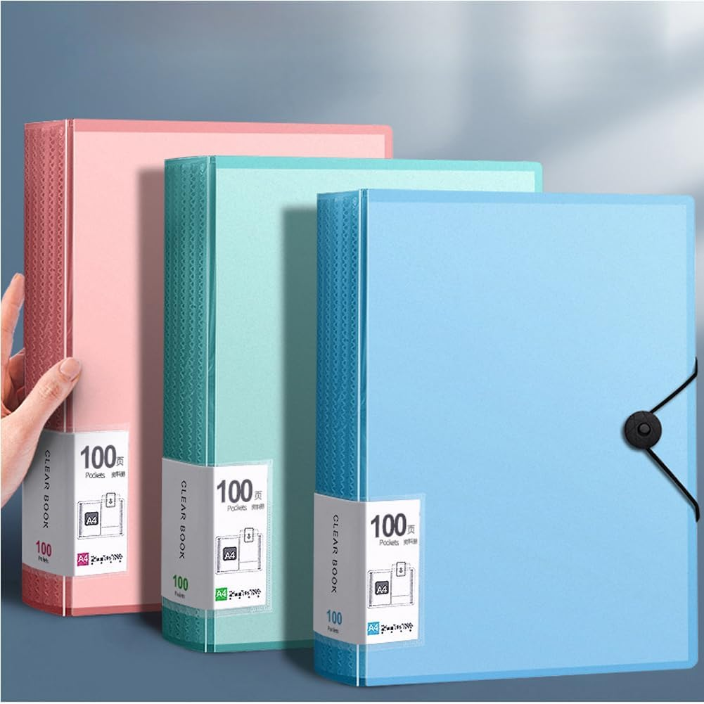 A4 100 Pockets 200/Sides Display Book Paper Document Holder, Business Presentation Book Presentation Folder Home/Office/School Document Holder (100 Pockets Blue) image number 1