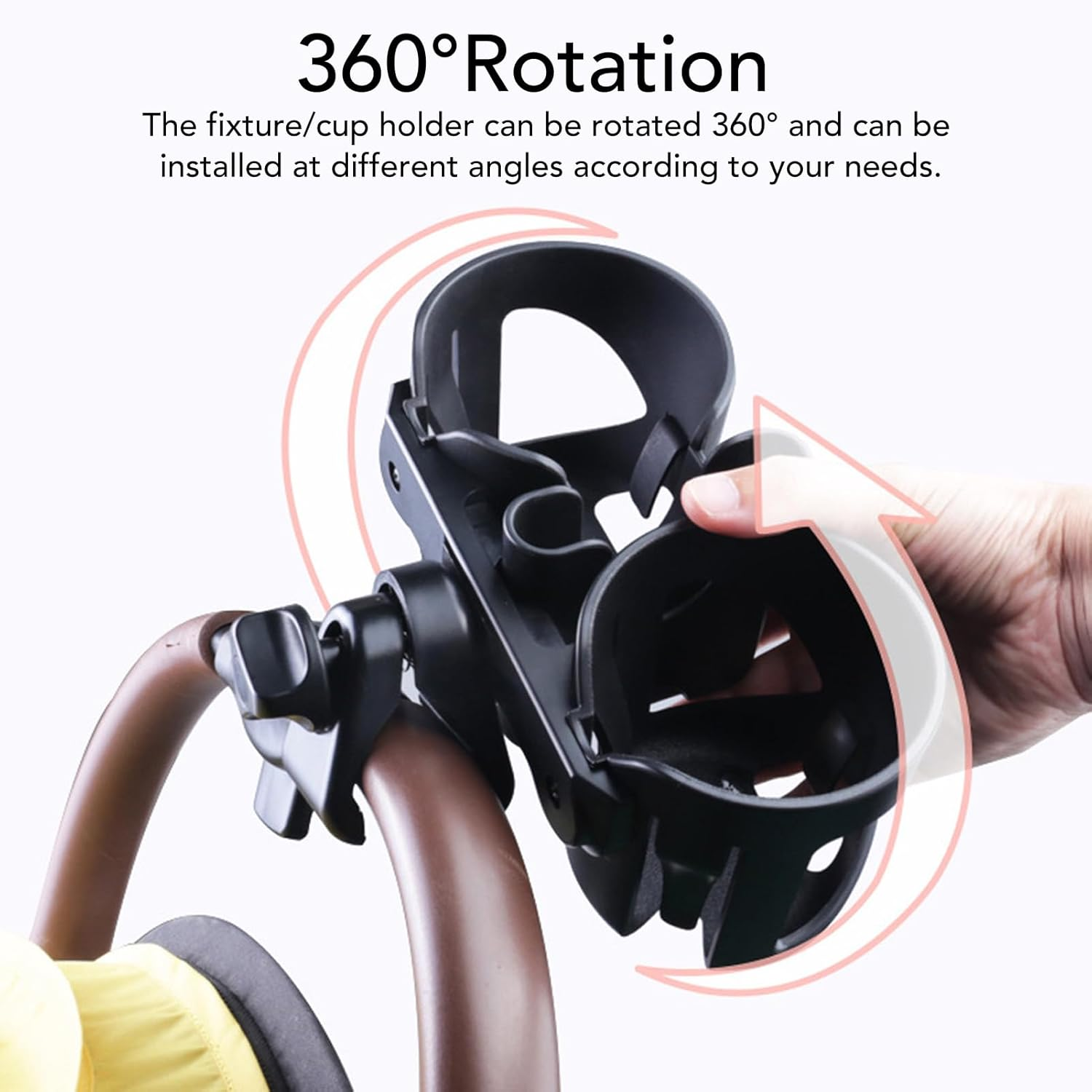 Universal Cup Holder, 3 in 1 Stroller Cup Holder with Phone, 360 Degree Rotatable Wheelchair for Stroller Walker Wheelchair image number 2