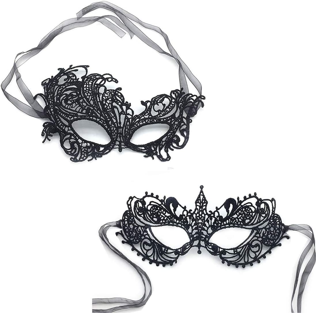 Imapo Masquerade Mask for Women, 2 Pack Mardi Gras Party Lace Masks, Prom Princess Venetian Masks - Black image number 2