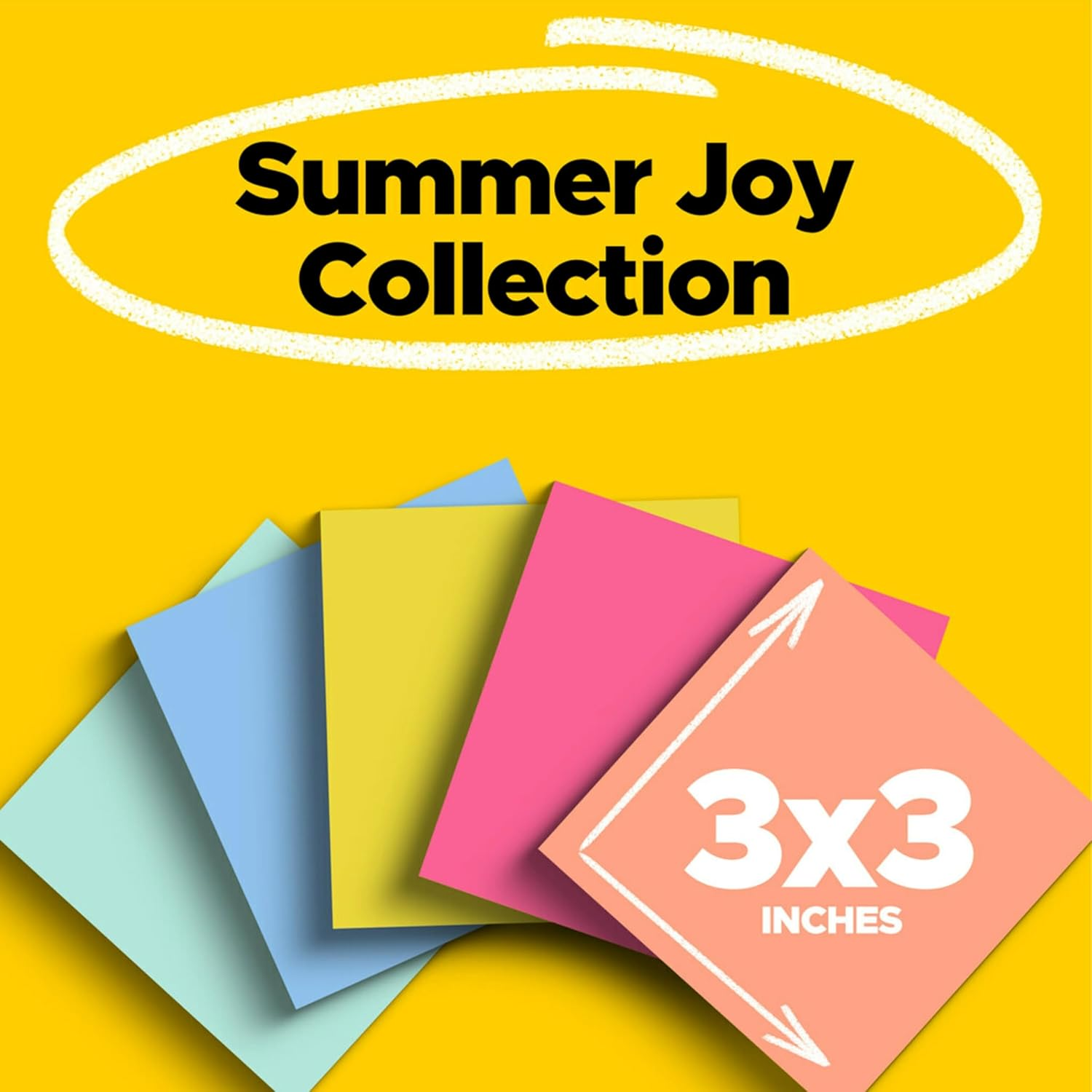 Post-It Super Sticky Notes, 12 Sticky Note Pads, 3 X 3 In., School Supplies, Office Products, Sticky Notes for Vertical Surfaces, Monitors, Walls and Windows, Summer Joy Collection image number 5
