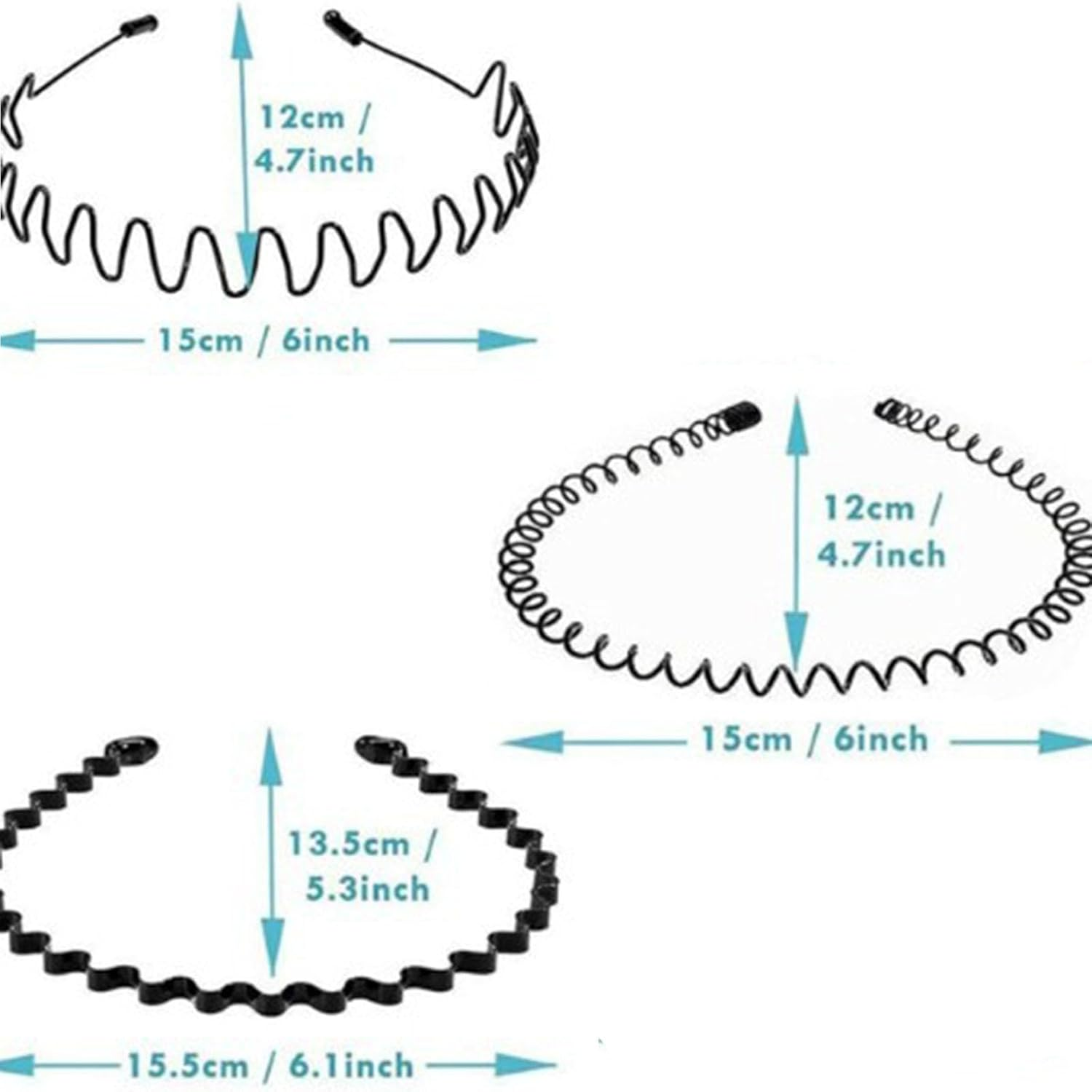 3 Pcs Metal Headbands for Men Women'S Hair Hoop Clips, MH MOIHSING Wavy Hairband Spring Hair Hoop Sports Fashion Hair Bands Unisex Black Elastic Non Slip Simple Headwear Accessories image number 1