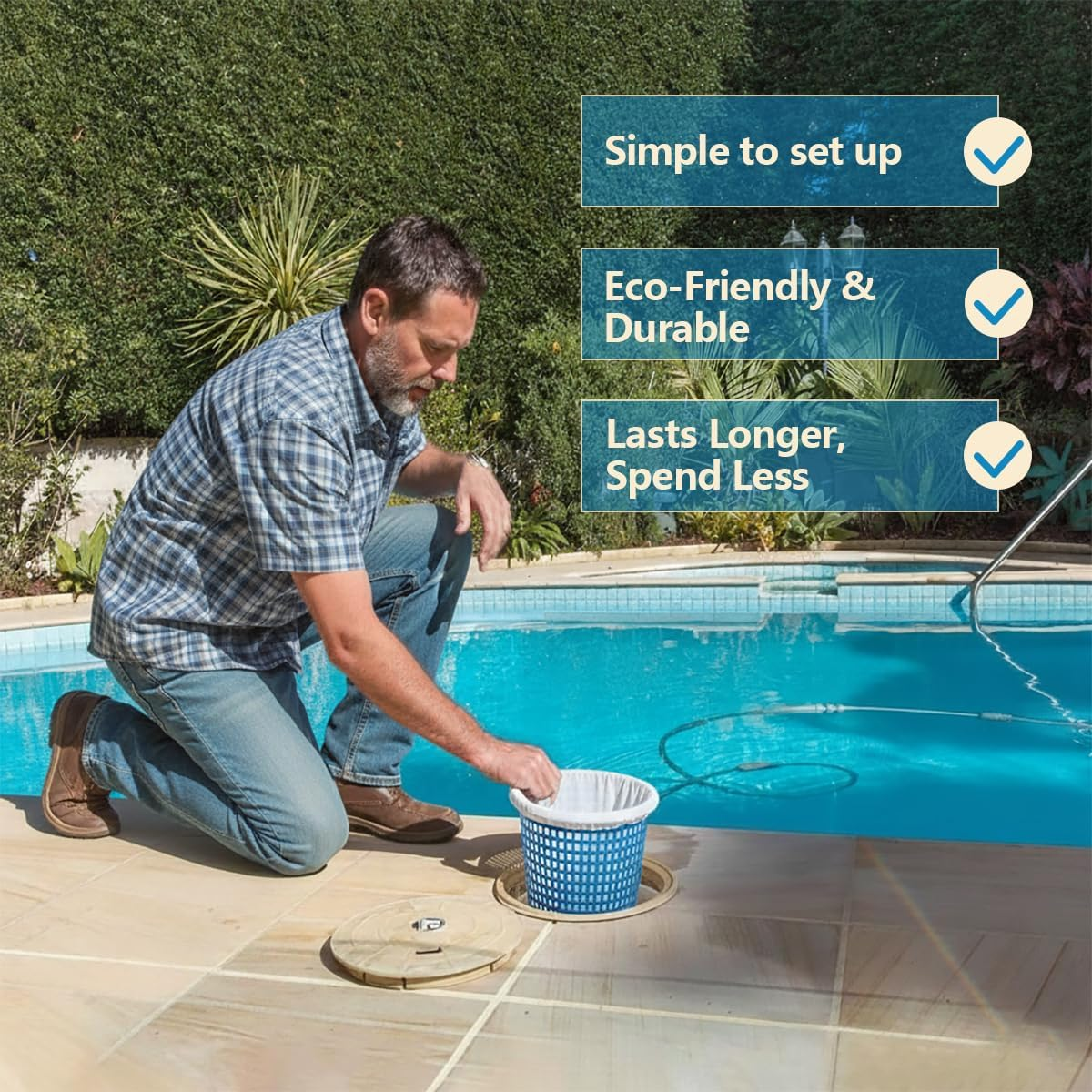 30 Pack Reusable Pool Skimmer Socks - Ultra Fine Mesh Pool Filter Socks for Leaves, Hair, Grass & Sand, Fits Most Skimmer Baskets for Pool and Spa (White) (30-Pack) image number 3