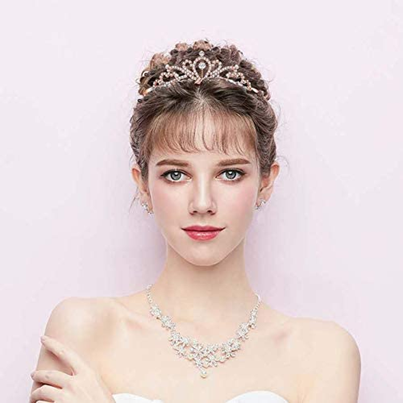 Lovelyshop Handmade Rhinestone Waterdrop Tiara for Wedding Prom Birthday Pageant - Rose Gold - Gold image number 4