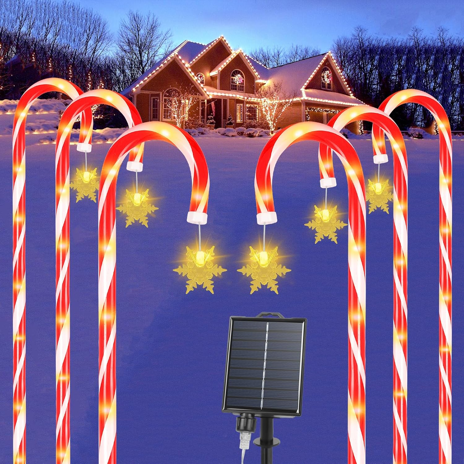 Ninonly 6 Pack Solar Christmas Candy Cane Lights, 1.2M Solar Christmas Garden Lights Outdoor, 8 Modes Waterproof Xmas Pathway Light USB Charging for Yard Patio Decorations image number 5