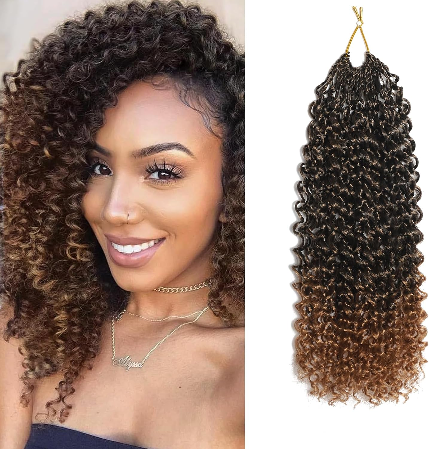 FLWAI Pre Looped Micro Kinky Curly Crochet Hair 8 Packs 8 Inch Yanky Twist Crochet Hair Kinky Twist Synthetic Wavy Curly Crochet Hair Extensions for Black Women (1B, 8Packs 8Inch)