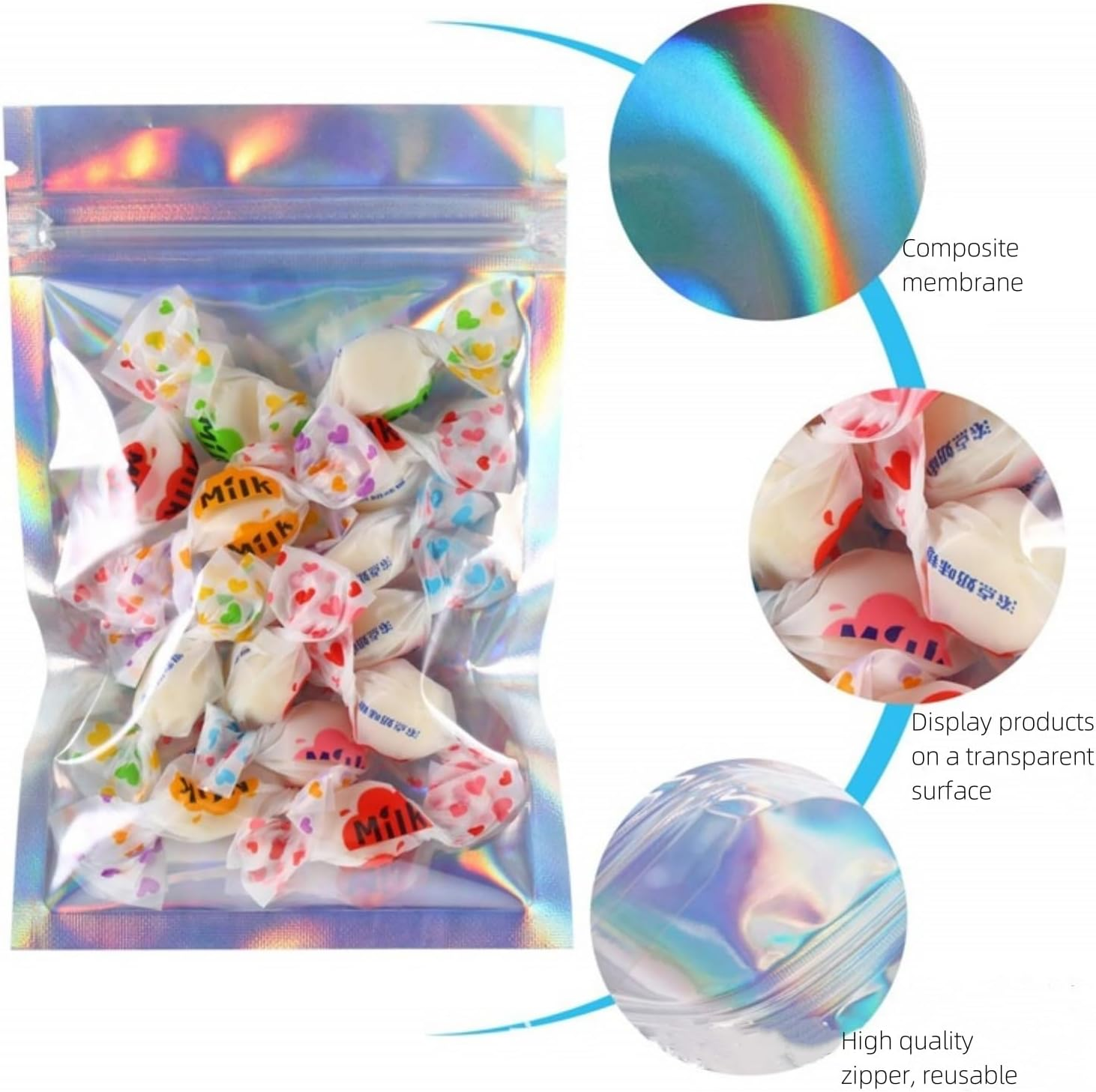 Foil Pouch Bags, 100 PCS Clear Resealable,Holographic Zip Lock Bags for Party Favor, Food Storage (7X 10Cm) image number 3