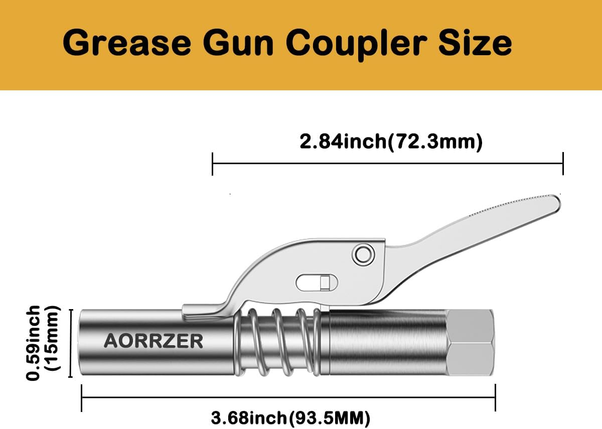 AORRZER Grease Gun Coupler 2 PCS, Strong Lock-On Greases Couplers, 12000 PSI High Pressure Quick Release Grease, Durable and Compatible with All Guns 1/8'' NPT Fittings Silver