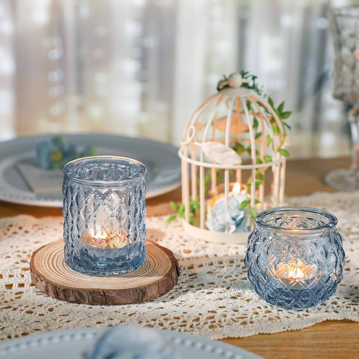 DARJEN Blue Glass Votive Candle Holders Set of 24 - round Tea Lights for Wedding, Shower, Party & Gift image number 4