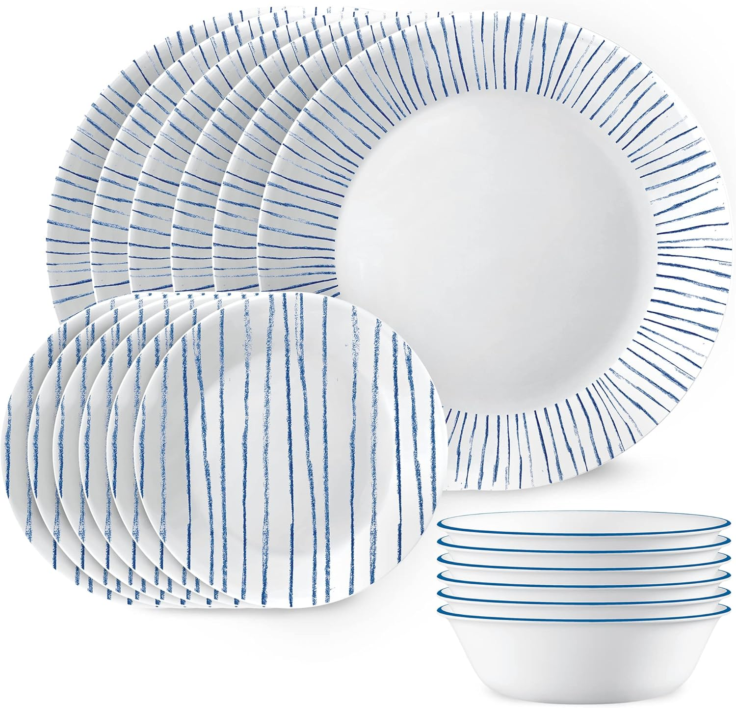 Corelle Nautical Stripes Dinnerware 18-Piece Set, White image number 2