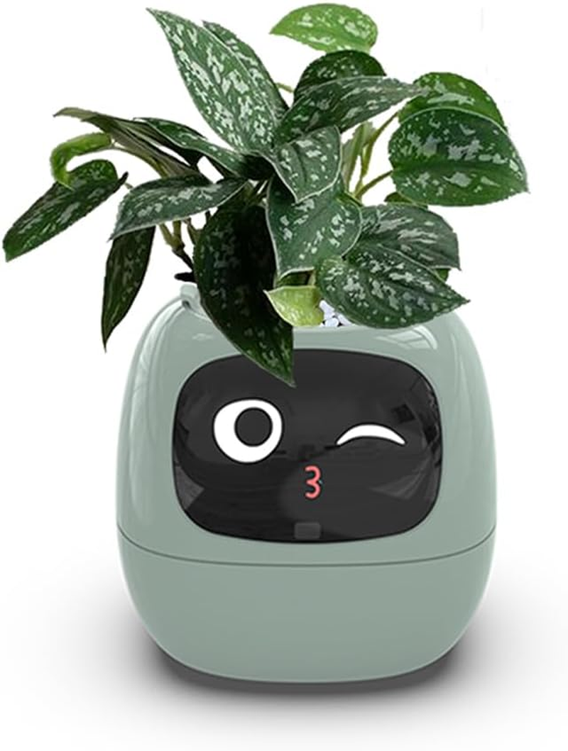 Intelligent Flower Pot, Electronic Bud, Maintenance Plant Assistant, Fun Interactive Flower Pot, Indoor Green Planting Monitoring, LCD Screen Display, Cell Phone APP Connection (White)