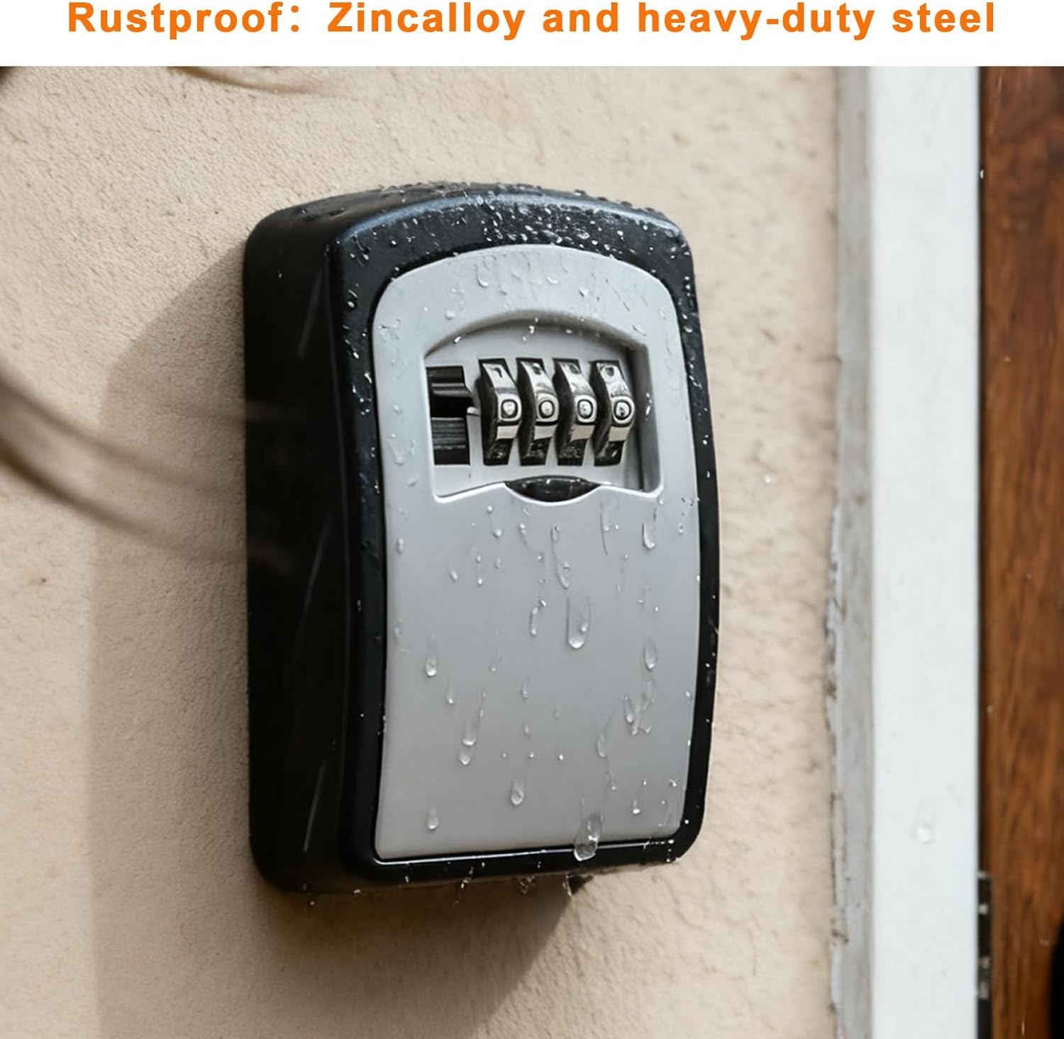 Key Lock Box outside with 4-Digit Combination Code Wall Mounted Heavy-Duty Key Lock Holder, Weatherproof Outdoor Hide-A-Key Box for Home, Car, Office (Universal Fit) image number 3