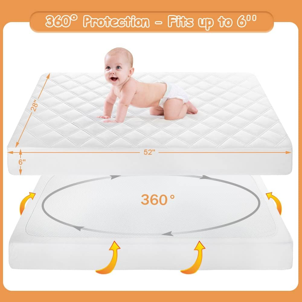 Pack of 2 Waterproof Crib Mattress Covers and Kids Mattress Protector for Crib, Soft Breathable Crib Mattress Cover for Boys and Girls by Yoofoss