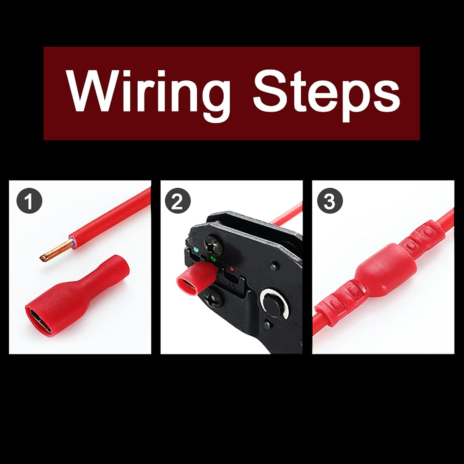 Ruimou 50Pcs Red 10A+12A AWG22-16 Crimp Spade Copper Connector(M+F), Insulated Quick Disconnect Terminals for Wire,Car,Electrical (Red) image number 6