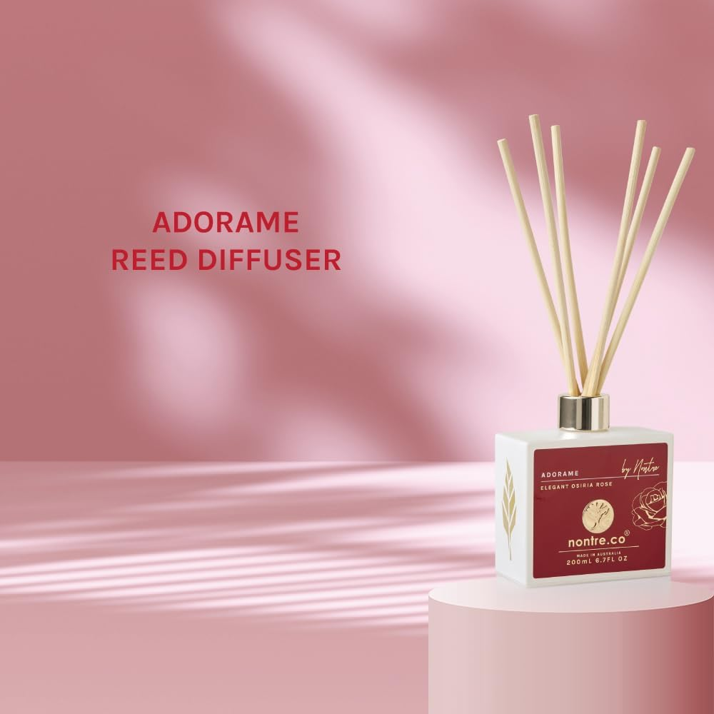 Nontre, Reed Diffuser, Adorame, 6 Bamboo Reeds, Delicate, Exotic Aroma with Extreme Scent Longevity, Aromatherapy Reed Diffuser, 200Ml