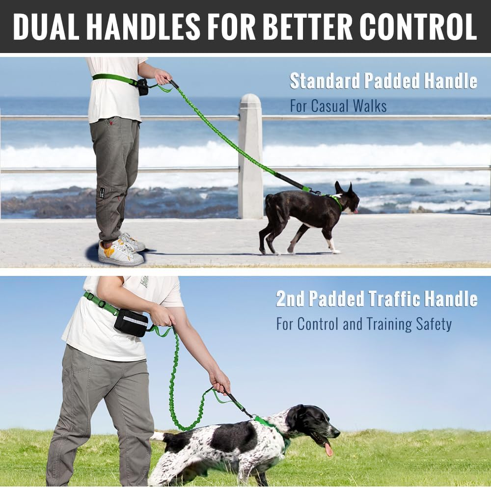 Plutus Pet Hands Free Dog Lead, Soft Padded Dual Handle Retractable Bungee Lead with Reflective Stitches, Adjustable Wasit Lead for Dog Walking Running Jogging, for Medium Large Dogs image number 5