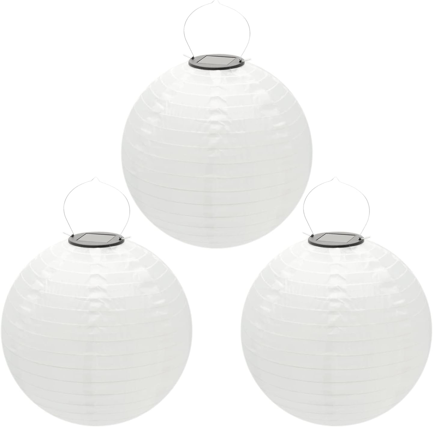 Beaneyun Solar Chinese Lantern Lights 3 Pack 12 Inch round Solar Lanterns LED Nylon Hanging Light Waterproof Outdoor Decorative Lights Home Patio Garden Yard Wedding Party Bedroom, White (2021006) image number 2