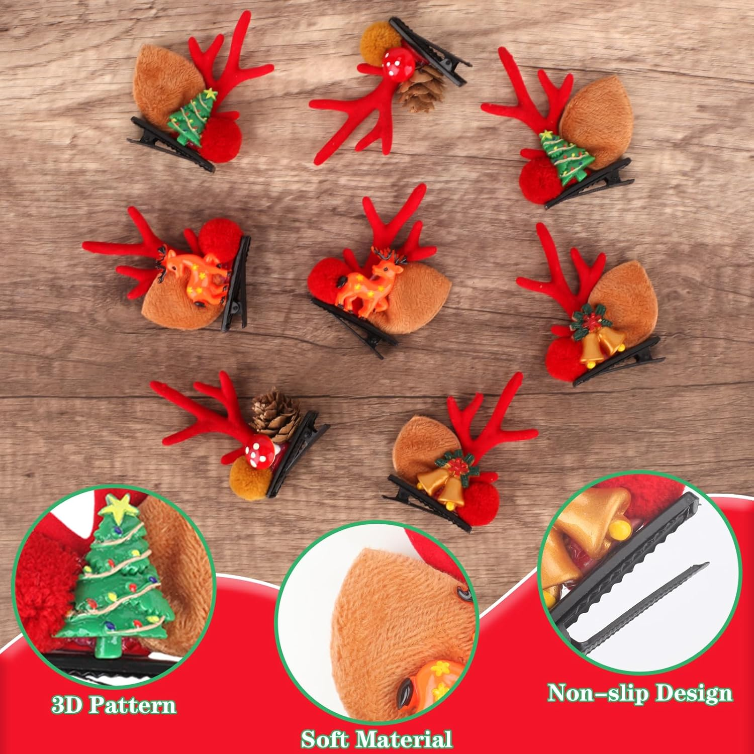 Pack of 18 Christmas Hair Clips, Antlers Hair Clips, Christmas Hair Clips, Christmas Antler Hair Clips, Reindeer Antlers Hair Pins, Christmas Gifts for Girls Women (A) image number 2