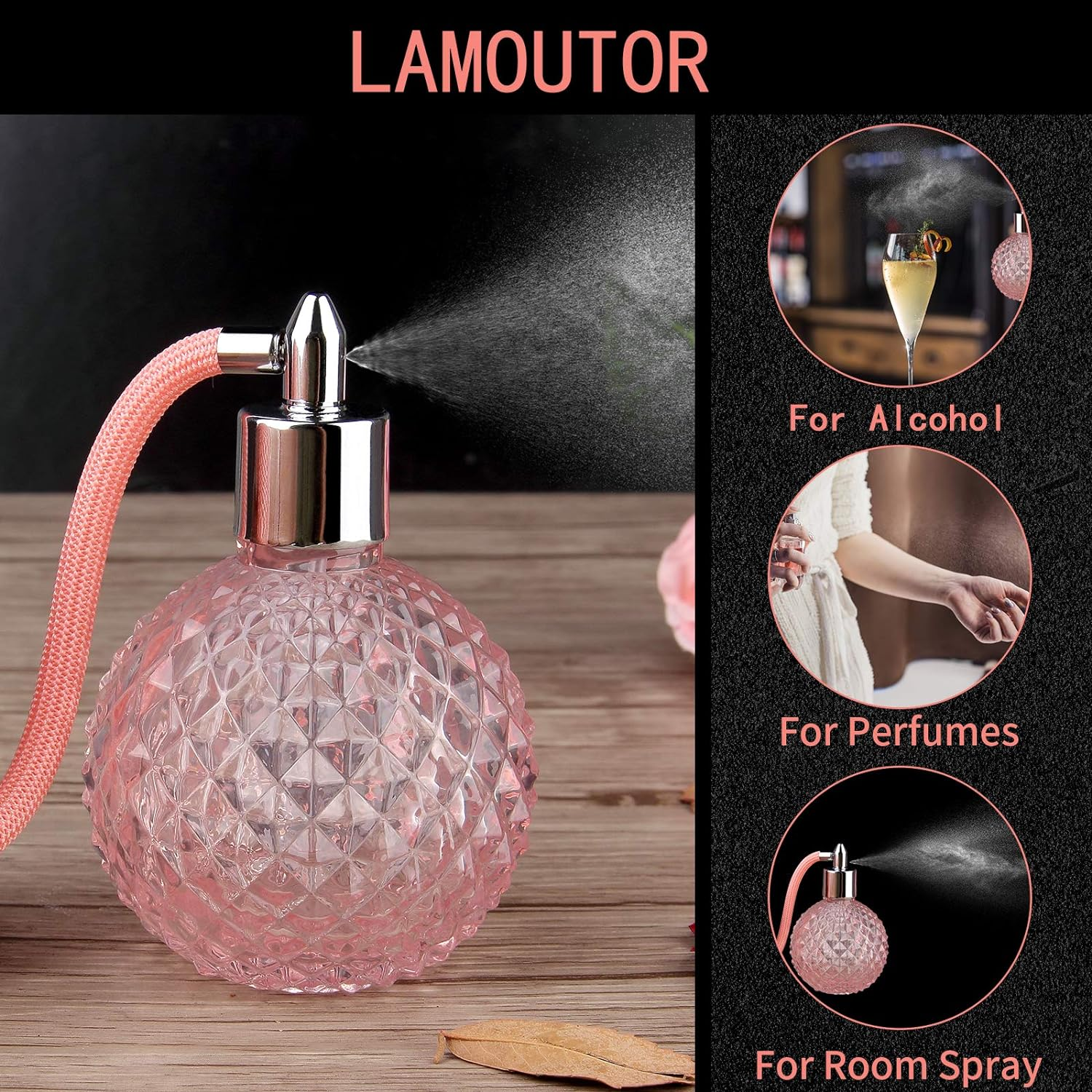 Lamoutor Vintage Perfume Spray Bottle 100Ml Pink Vintage Refillable Perfume Bottle with Long Tassel - Purple image number 3