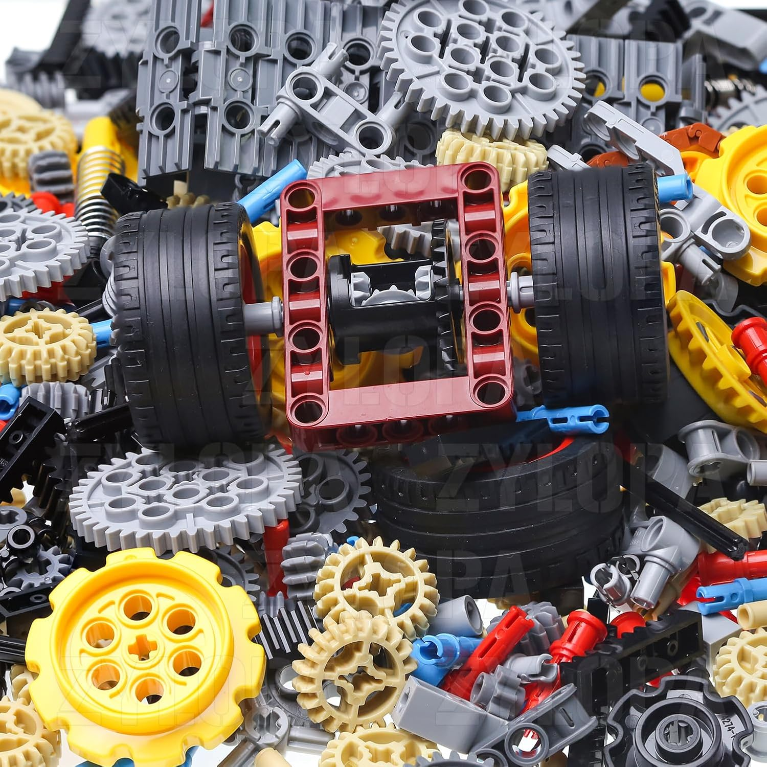 854Pcs Technic-Parts-Gears Set Axles-Pins-Bricks-Connector Gearbox-Universal-Joints-Chain-Tracks Shock-Absorber-Car-Wheels-Tires-Steering Shaft