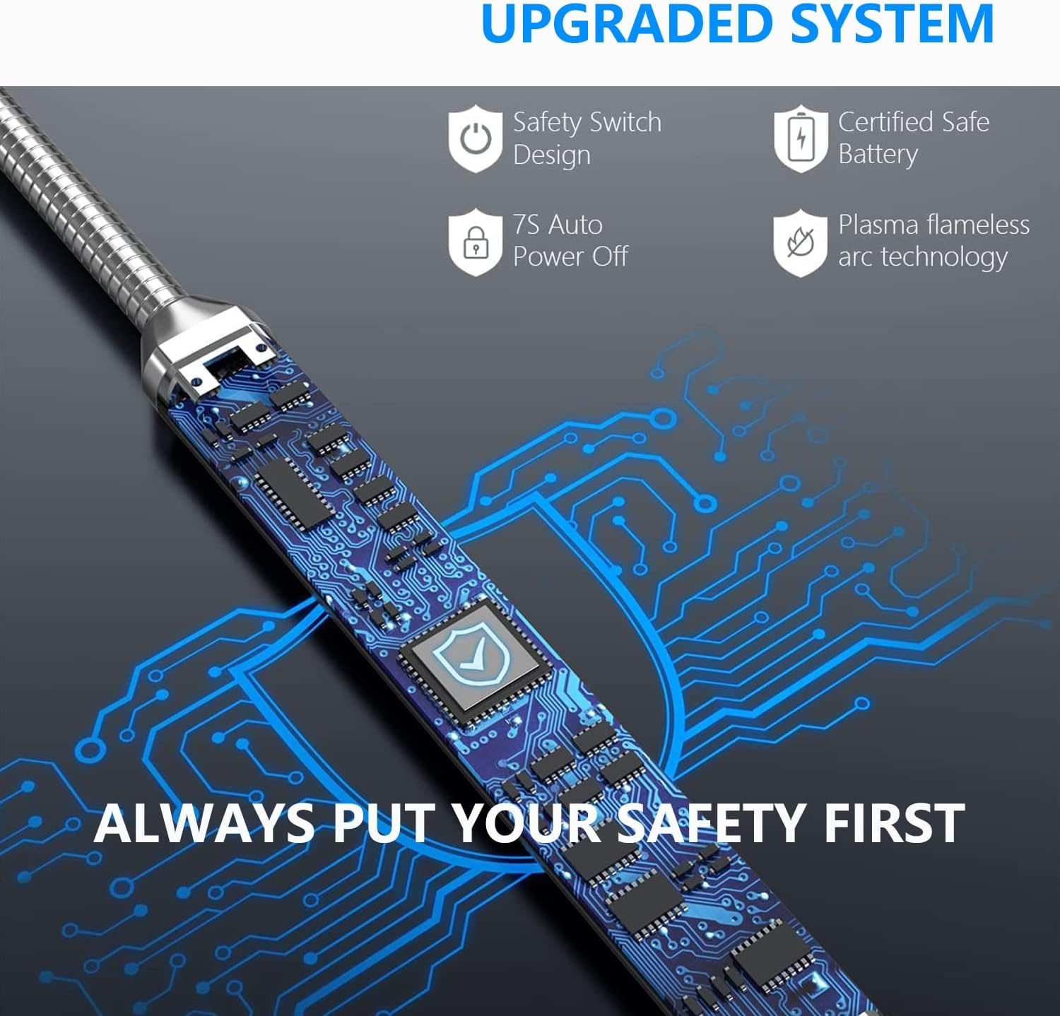 Candle Lighter, Electric Lighter Rechargeable Flameless Long Lighter with Battery Indicator Windproof 360&deg;Flexible Arc Lighters for Candle Grill Kitchen Gadgets Stove Fireplace BBQ Camping, Safe Lock image number 2