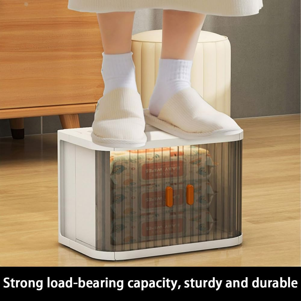 Ranqisys 2-Pack Desktop Storage Boxes with Drawers, Stackable Plastic Organizer for Cosmetics, Jewelry, Hair Accessories, Office Supplies, Masks & Medicine, Folding Design image number 6