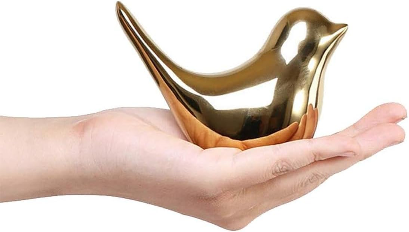 Small Gold Birds Ceramic Statues, Decorative Animal Sculpture, Gold Bird Figurines Ornaments, Modern Art Style Home Decor Craft for Shelves Bedroom Office Desktop Cabinets (2 Pack) image number 6
