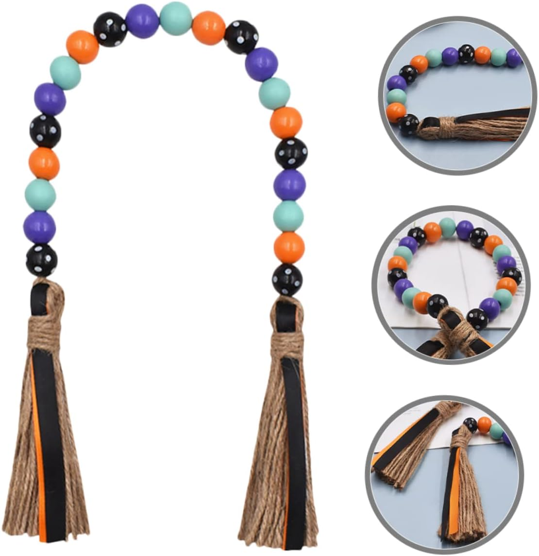 Wooden Beaded Garland Decorative Wall Hanging Tiered Tray Beaded Garland Rustic Home Decor for Party image number 6