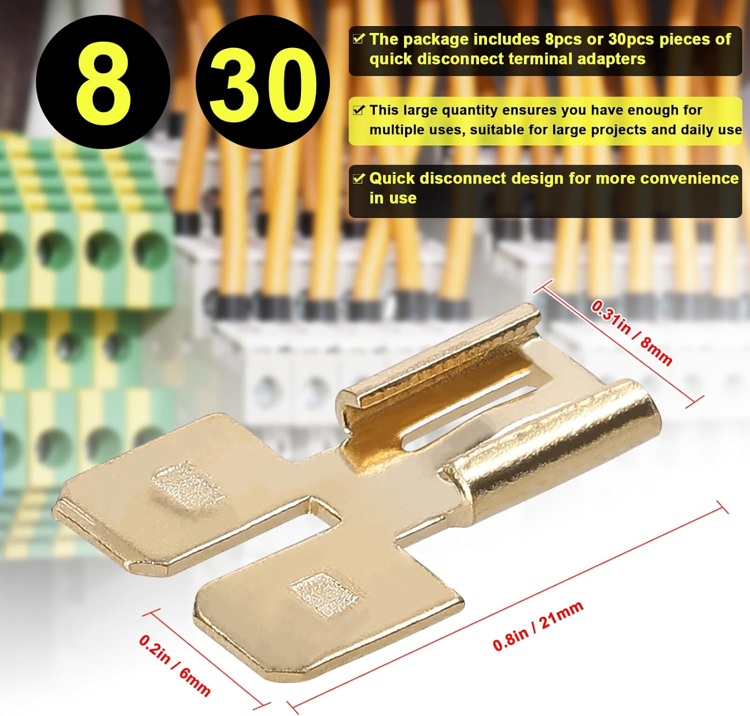Spade Connectors Set Quick Disconnect Electrical Way Terminal Adapters Kit Brass Terminal Connector 8Pcs image number 5
