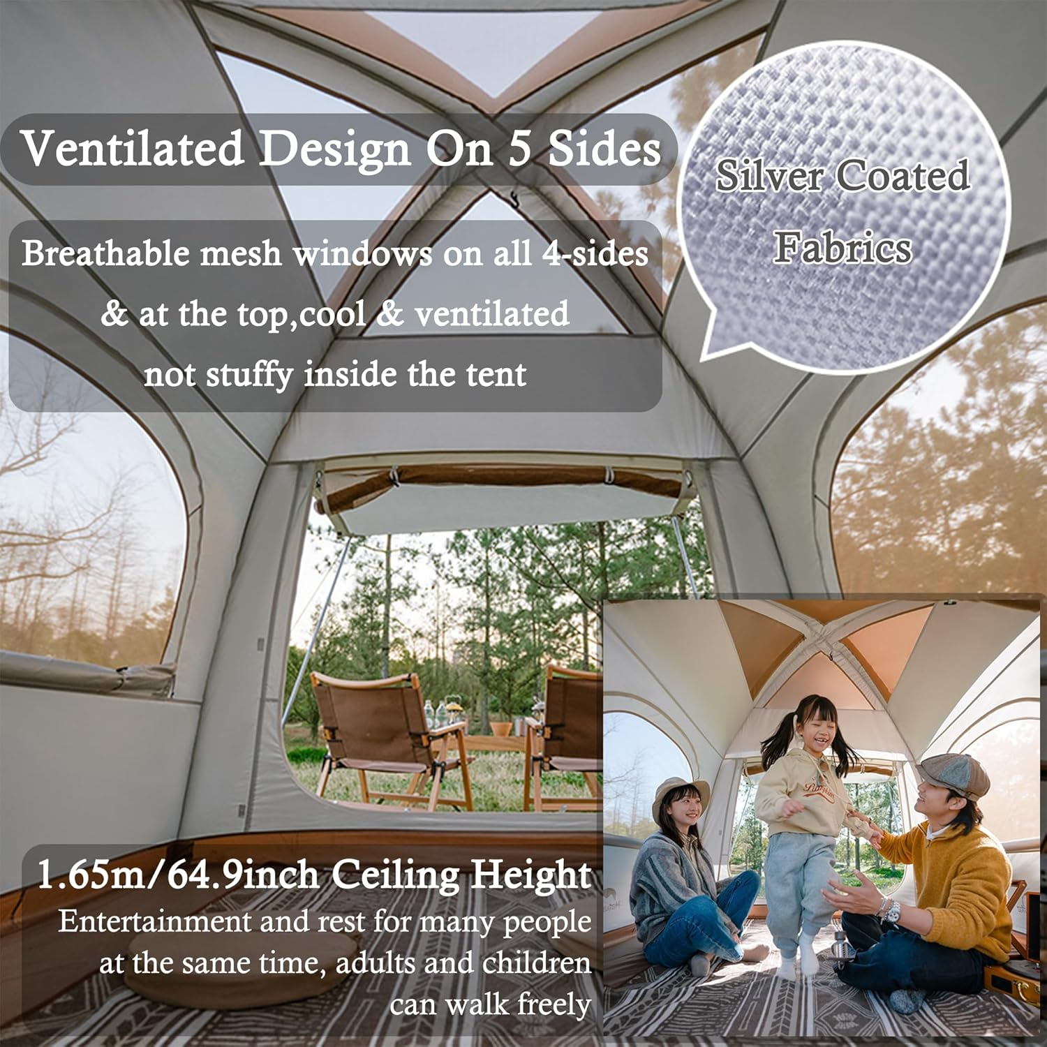 Naturehike Portable Air Inflatable Tent with Hand Pump,1 Min Setup,Upf50+,1.65M High Canopy Tent,With Two Large Awning Vestibules,Family,5-Sided Ventilation image number 1