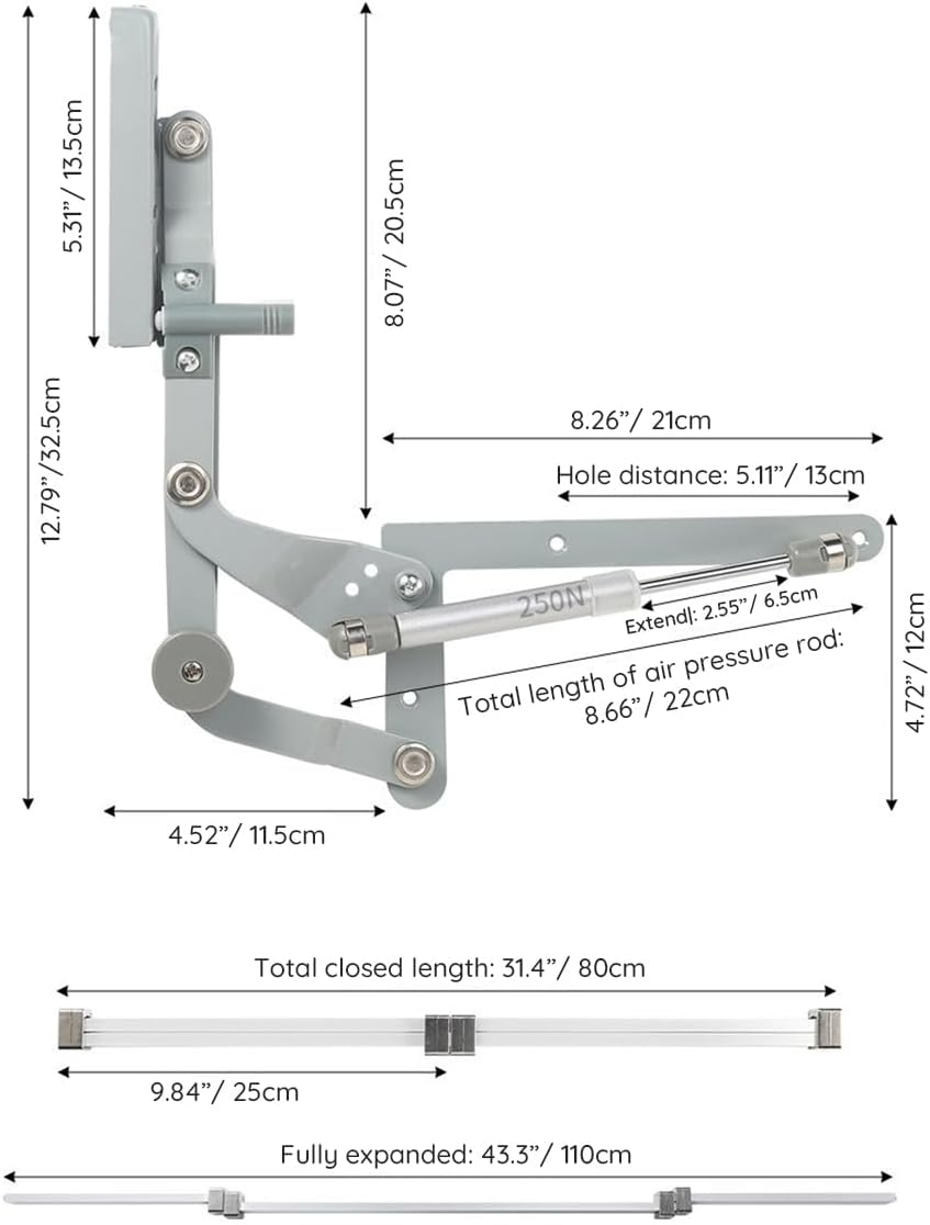 Howhy Cabinet Door Hinges Set,Vertical Swing Lift up Stay Pneumatic Arm Kitchen Mechanism Hinges with Slow Closing, Durable Silent(Suitable for Cabinet Width:23.62"-35.43") image number 3