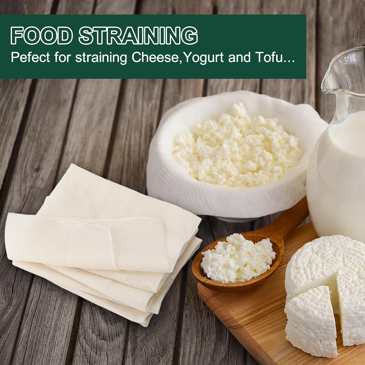 6Pcs 20X20Inch Cheese Cloth, 100Percent Organic Unbleached Pure Cotton Muslin Cloth, Reusable Cheesecloth, Premium Cheesecloth for Straining, Cooking, Bread, Butter