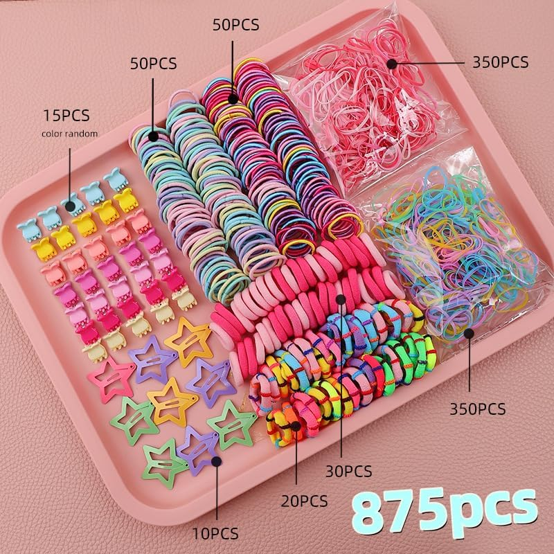875Pcs Baby Hair Clips Accessories Set,Assorted Mini Clips, Claw Clips, Hair Ties, Ponytail Holders & Barrettes,Colorful Water Drop Hair Clips & Rubber Bands Set image number 4