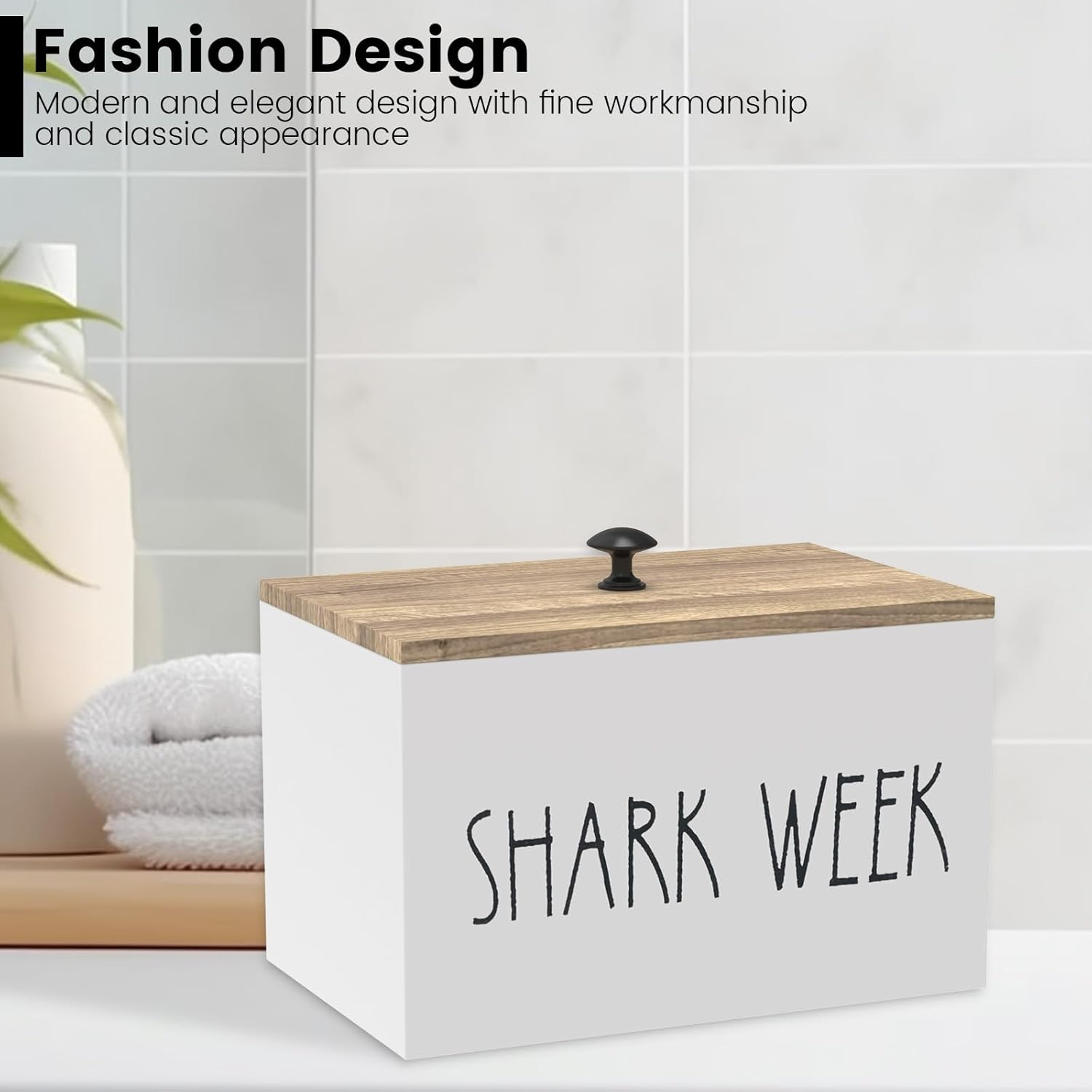 ZLHETWT Fashionable Tampon Holder, Girl Stuff Box with Lid, Wood Feminine Product Organizer Girl Stuff Box with Compartments Solid Tampon Holder for Women (White) image number 2