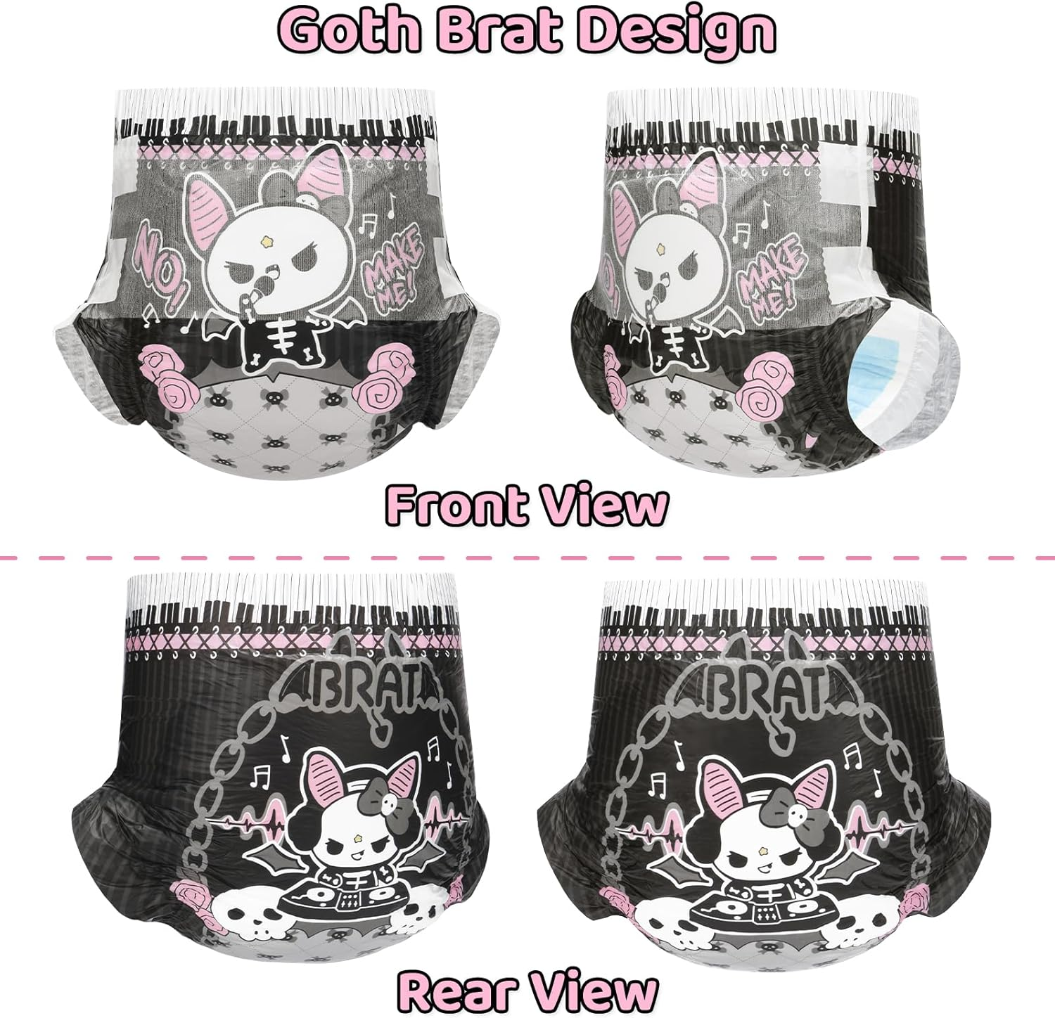 Littleforbig Ultra Absorbent 7000 Ml Adult Printed Diaper 10 Pieces - Goth Brat (Large 91-121 Cm) image number 4