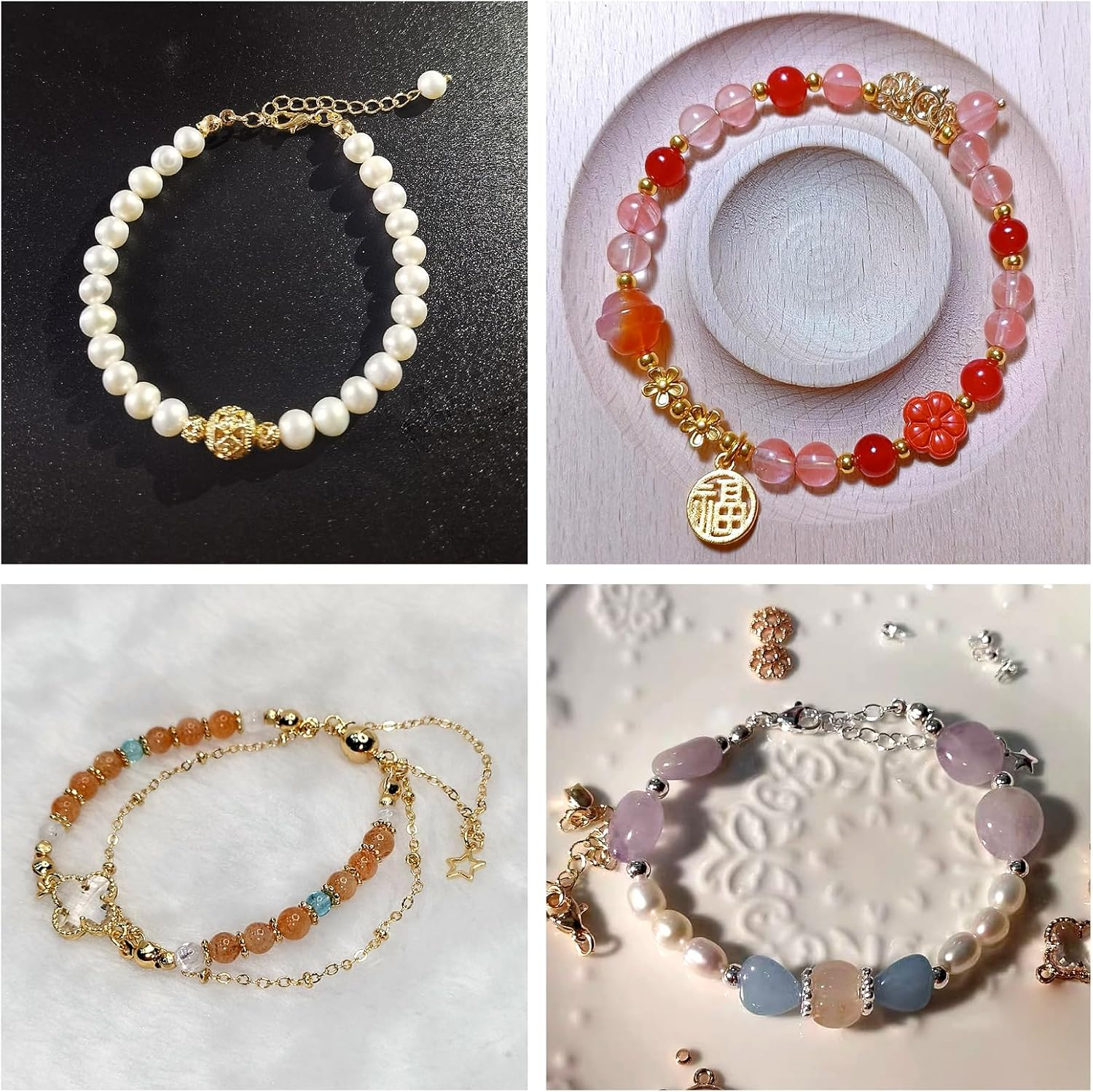 1200Pcs Clamshell Crimp Beads Tips Knot Covers Set Fold-Over Beads Caps for Jewelry, Necklace, Bracelet, Earrings, DIY Crafts Making, Connect Hook and Strings, 6 Colors image number 3