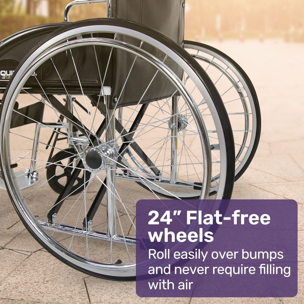 "Equipmed Folding Manual Wheelchair Self Propelled, 24"" Rear Wheels, Chrome Steel Frame, 46Cm Wide Seat, 100Kg Capacity, Park Brakes" image number 5