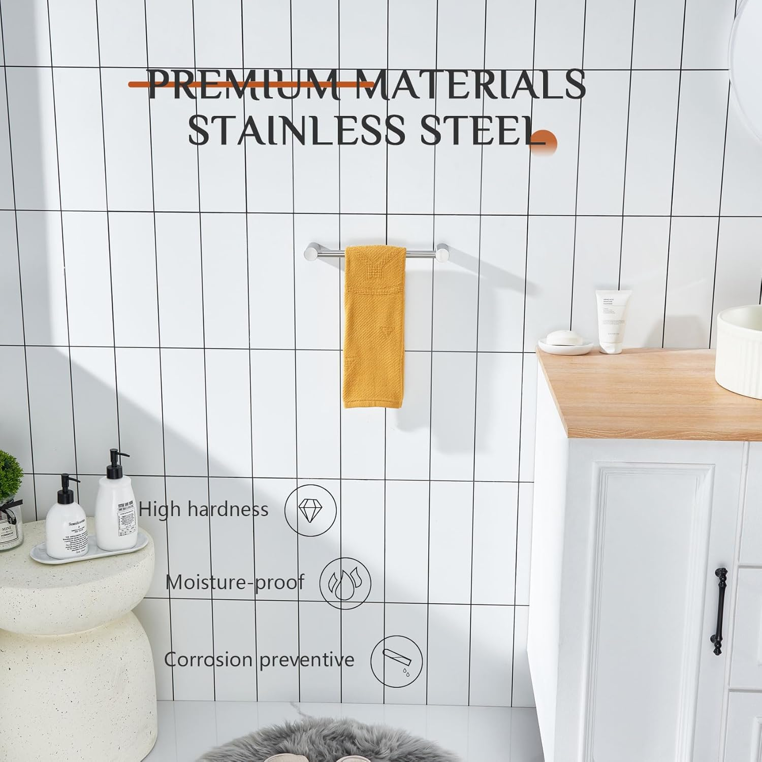 KOKOSIRI Bathroom Towel Bar Brushed Nickel 12-Inch Hand Towel Holder Rack Wall Mounted Bathroom Hardware Accessories Stainless Steel, B4007BR-L12 image number 4