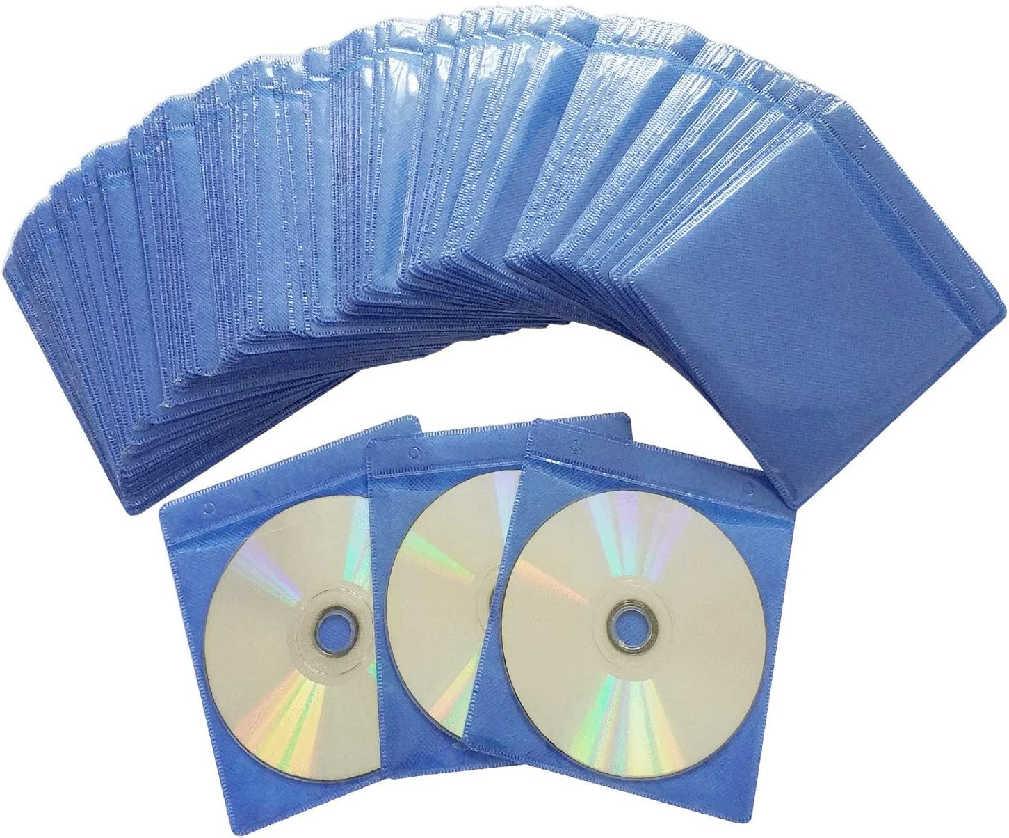 100 Pack Premium CD DVD Sleeves,Thick Non-Woven Material Double-Sided Refill Plastic Sleeve for CD and DVD Storage Binders Disc Case (Blue)