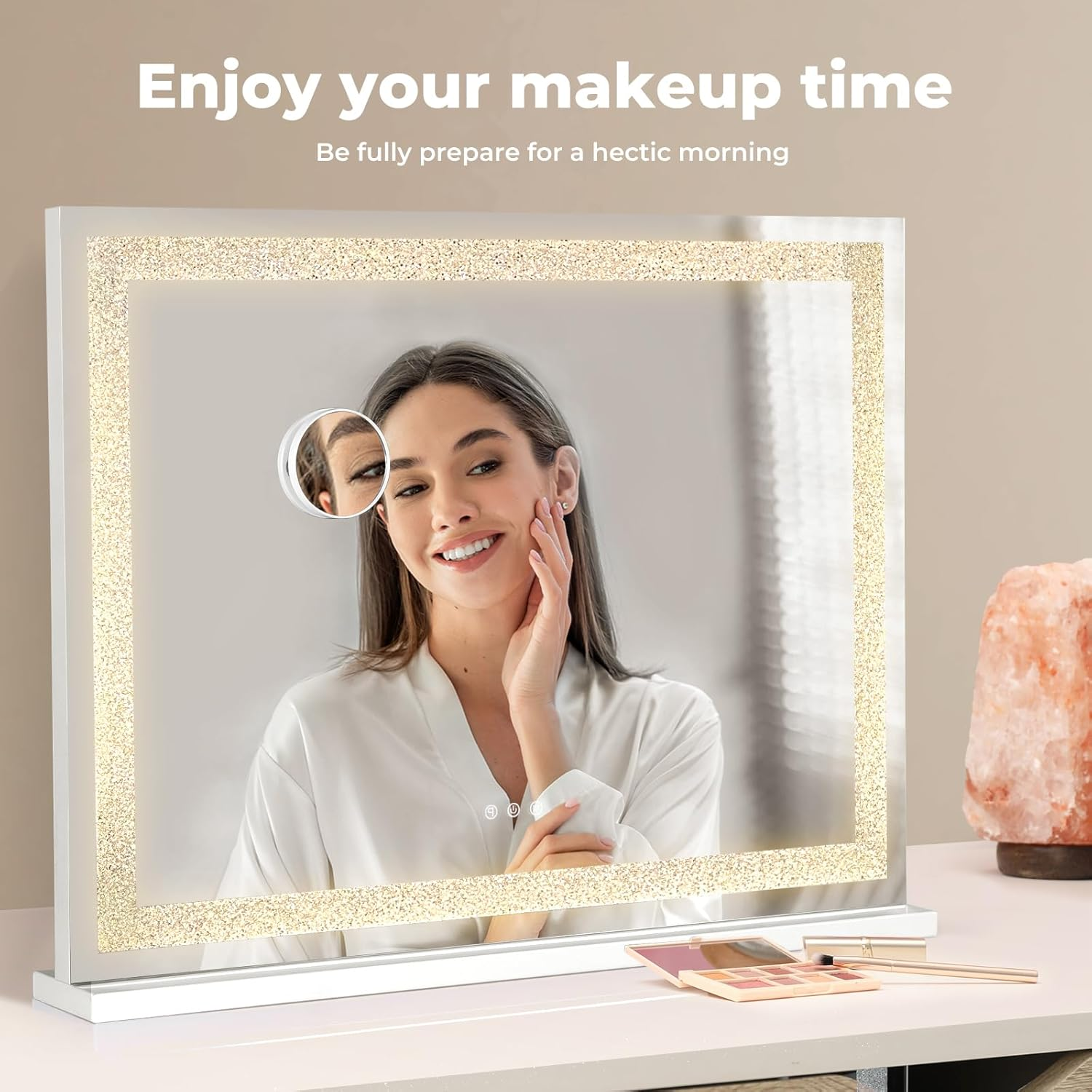 Yezi Vanity Mirrors Magnifying 5X with LED Lights,Hollywood Makeup Mirror 80X60Cm with 3 Color Lighting Modes,Smart Touch Control, Wall Mounted & Desk Tabletop,White image number 5