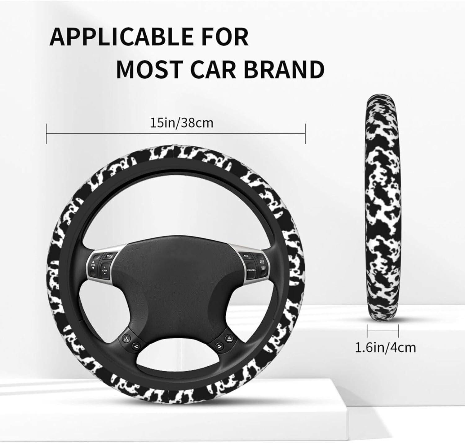 KUOAICY Cow Print Steering Wheel Covers Non Slip Neoprene Steering Wheel Protector Cover Universal 15 Inch for Men Women image number 2