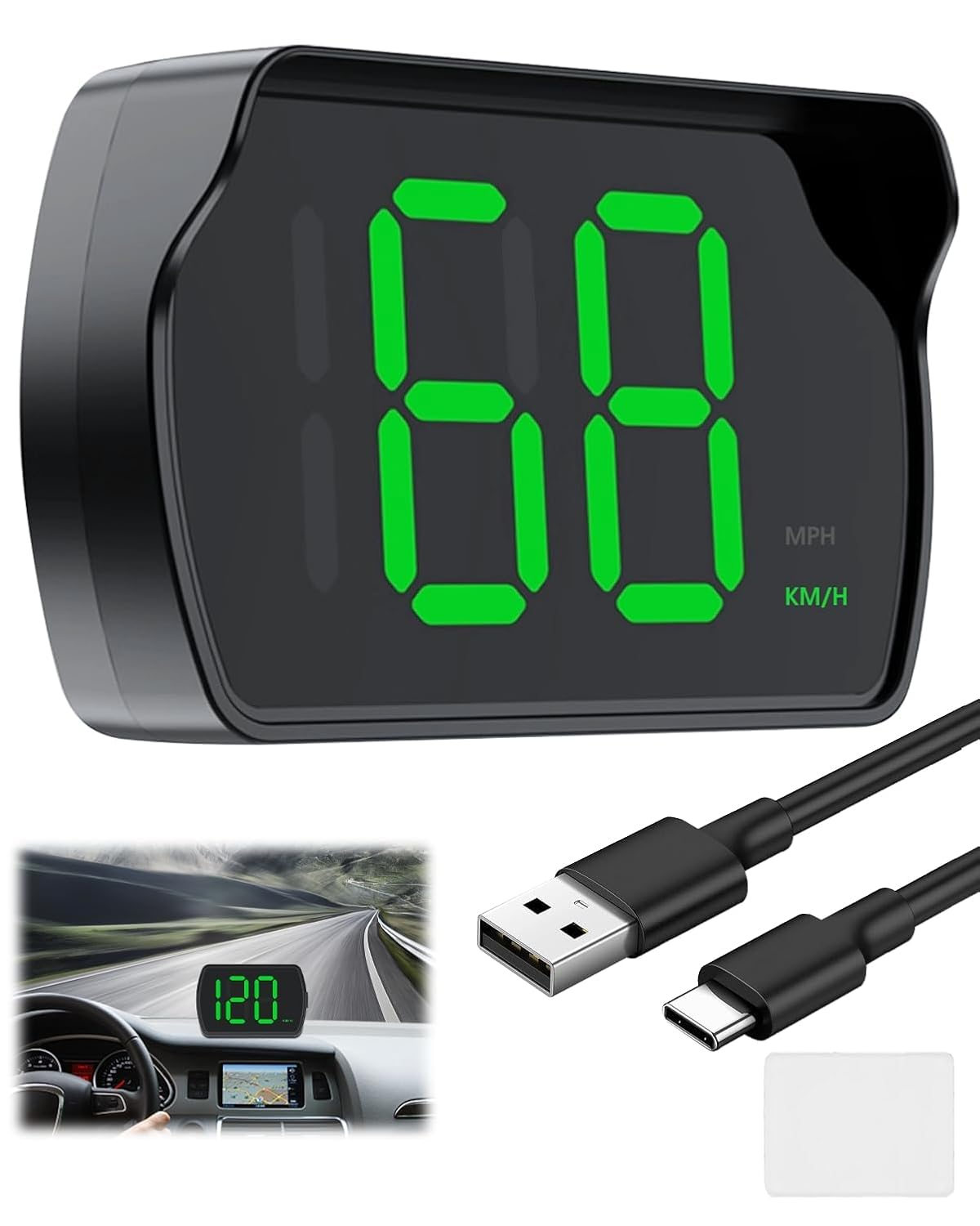 GPS Car HUD Digital Speedometer KM/H Speed Meter with LED Large Font Head up Display, Universal Plug Play for Car Truck Motor SUV Golf Cart All Vehicles, Large Screen High-Definition Display (Black) image number 3
