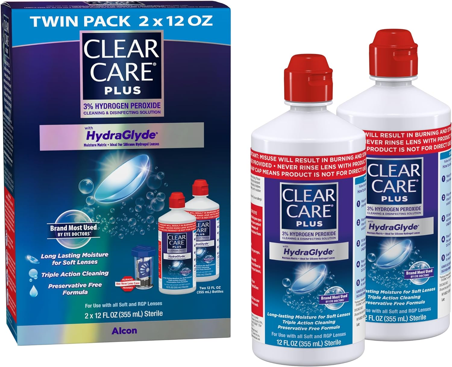 Clear Care plus Cleaning Solution with Lens Case, Twin Pack, Multi, 12 Oz, Pack of 2 image number 4