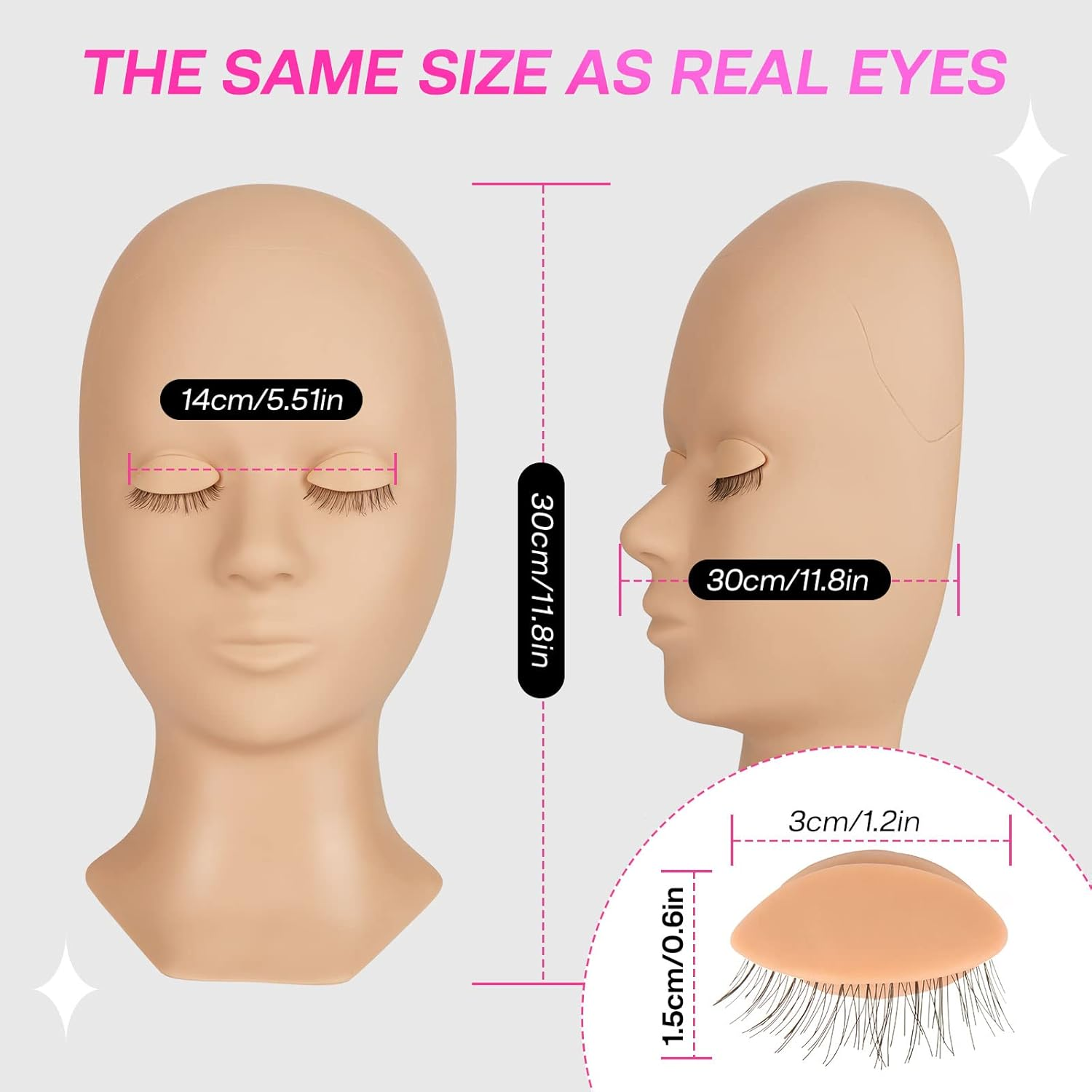 CALAILIS Lash Mannequin Head, , Practice Head for Eyelash Extensions and Make Up, Soft Rubber Head Replaced Eyelids with Training Eye Lashes, for Beginner (Skin Colour) image number 2
