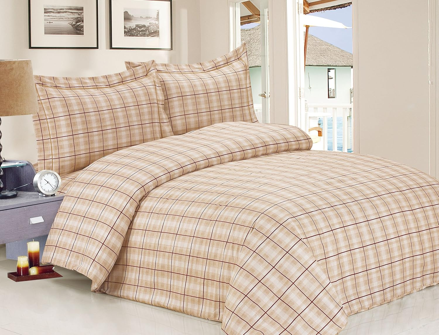 Violet Linen French Soft Brown Plaid Collection 6 Twin Duvet Set, 48"
