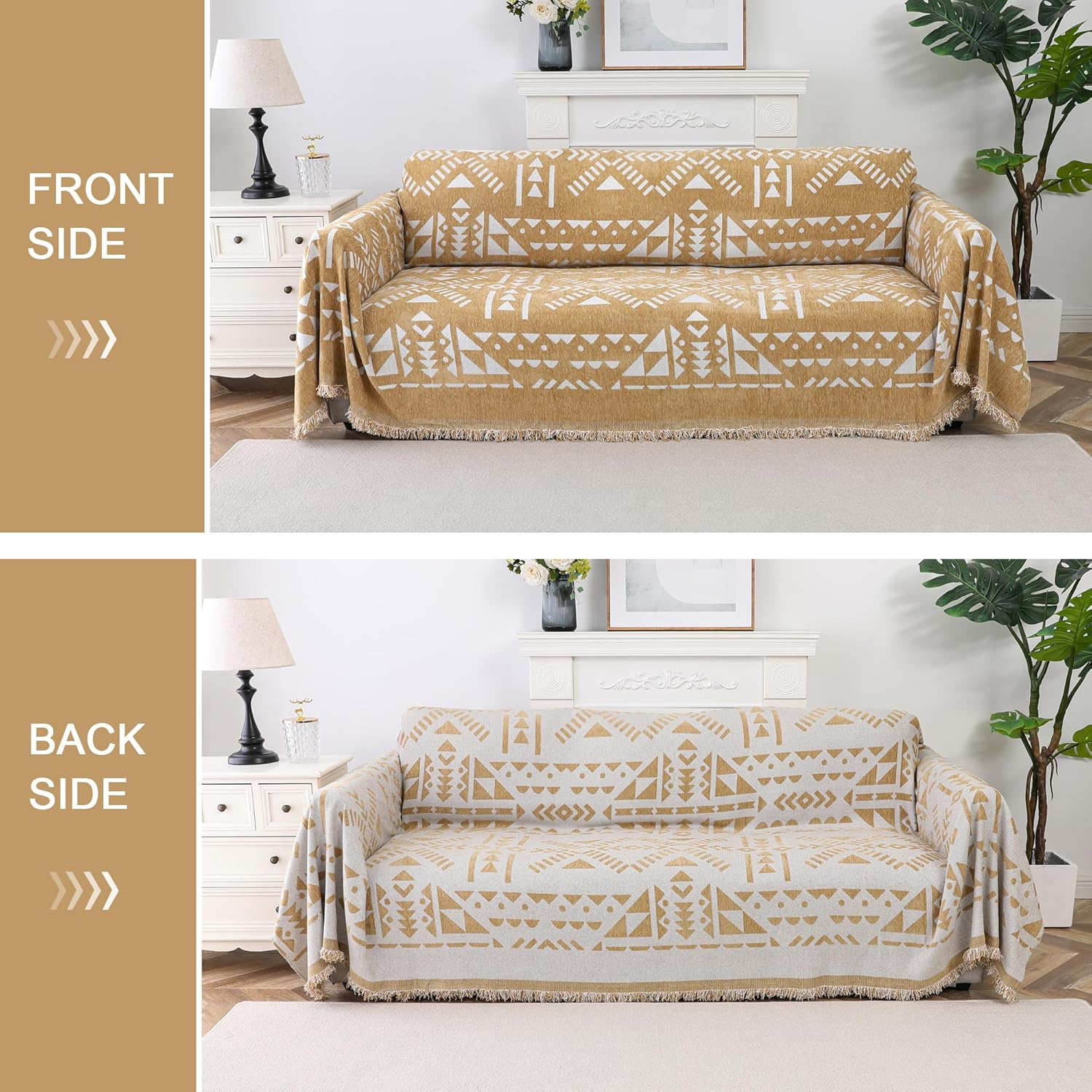 Smarcute Chenille Sofa Cover for Cushion Couch Sofa Slipcover Soft Couch Cover for Sectional Couches Sofa Towel Cover for Living Room Furniture Throw Covers for Pets Dog(Xx-Large,180X381Cm, Khaki) image number 3