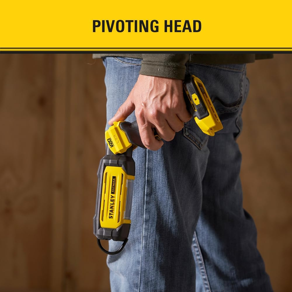 STANLEY FATMAX V20 | 18V Pivot Light - LED 350-700 Lumens, 0-140&deg; Pivoting Head, 360&deg; Rotating Hanging Hook Allows Hanging in Multiple Orientations, Light Only image number 2