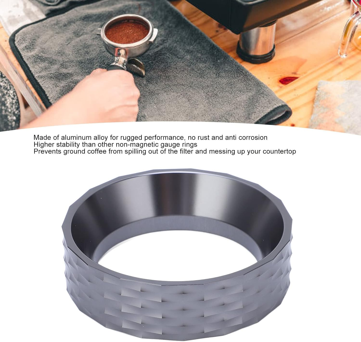48Mm Magnetic Espresso Dosing Funnel Coffee Dosing Ring Aluminum Alloy Coffee Dosing Funnel Replacement for 48Mm Portafilters/362 (Color : Gray) - Black image number 3